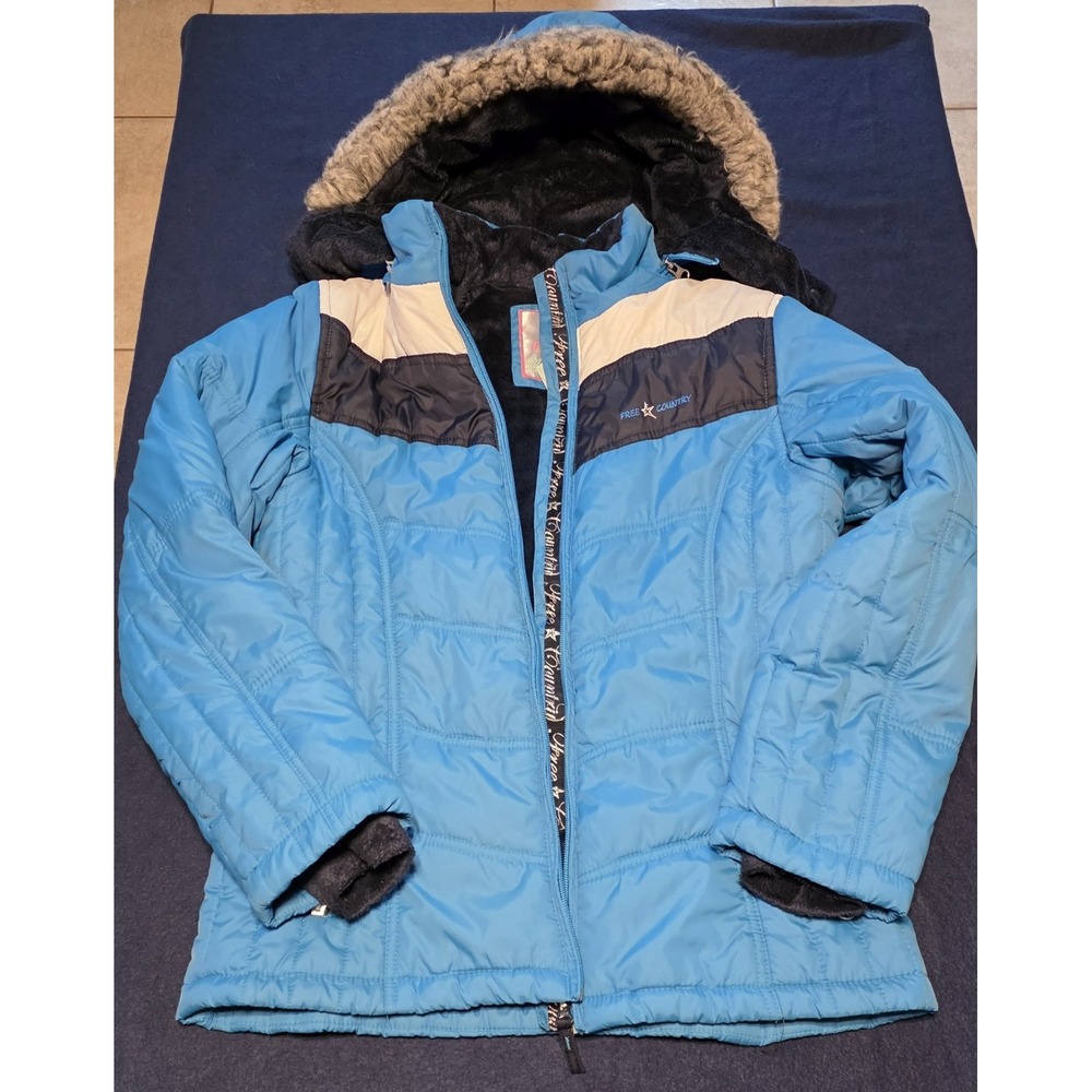 Free Country Women's XL Blue Power Down Series Winter Coat Jacket Puffer Hooded